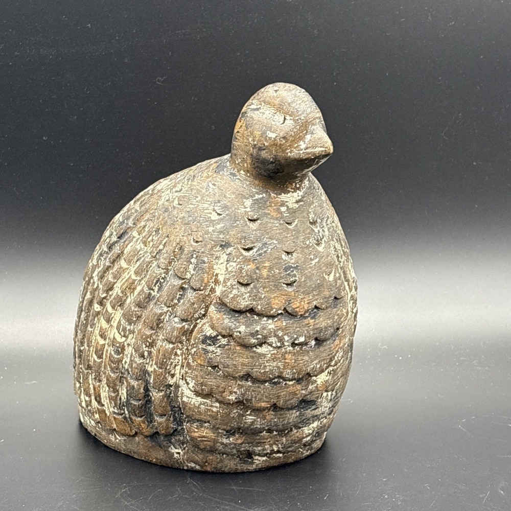Vintage Hand Carved Wood Quail Figurine - Authentic Rustic Cabin Folk Art Bird